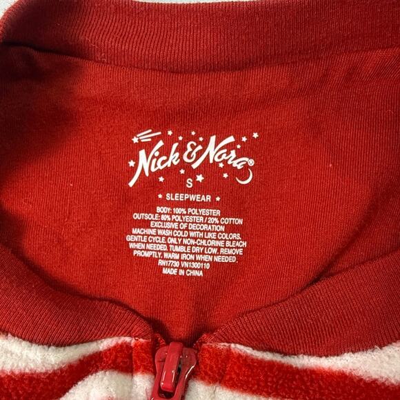 Nick & Nora Sock Monkey Adult Footie One-Piece Pajama Red White Stripe Size S - Picture 3 of 12